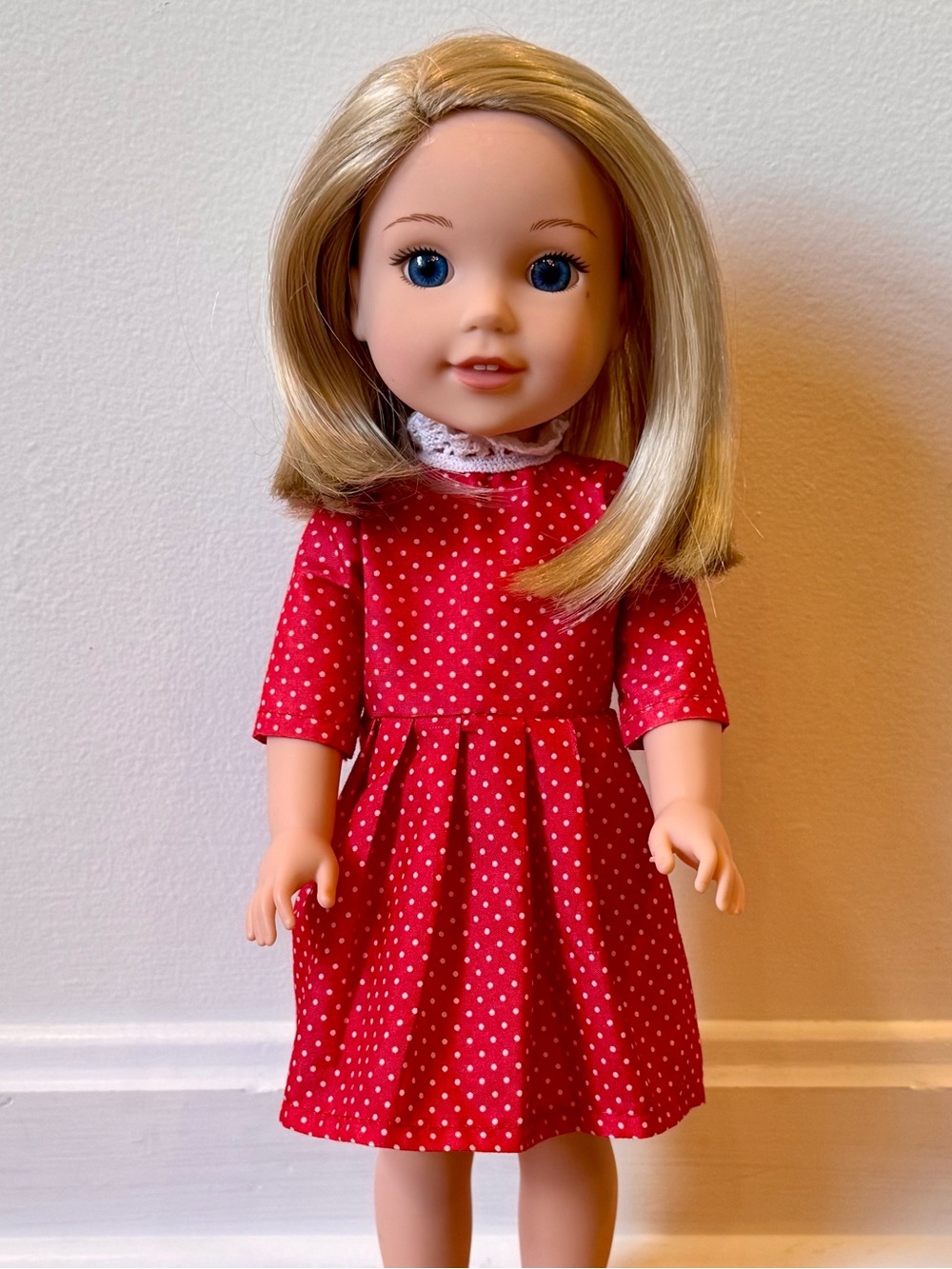 American Girl Wellie Wishers Camille Doll 14.5" Blonde Hair Blue Eyes Dresses